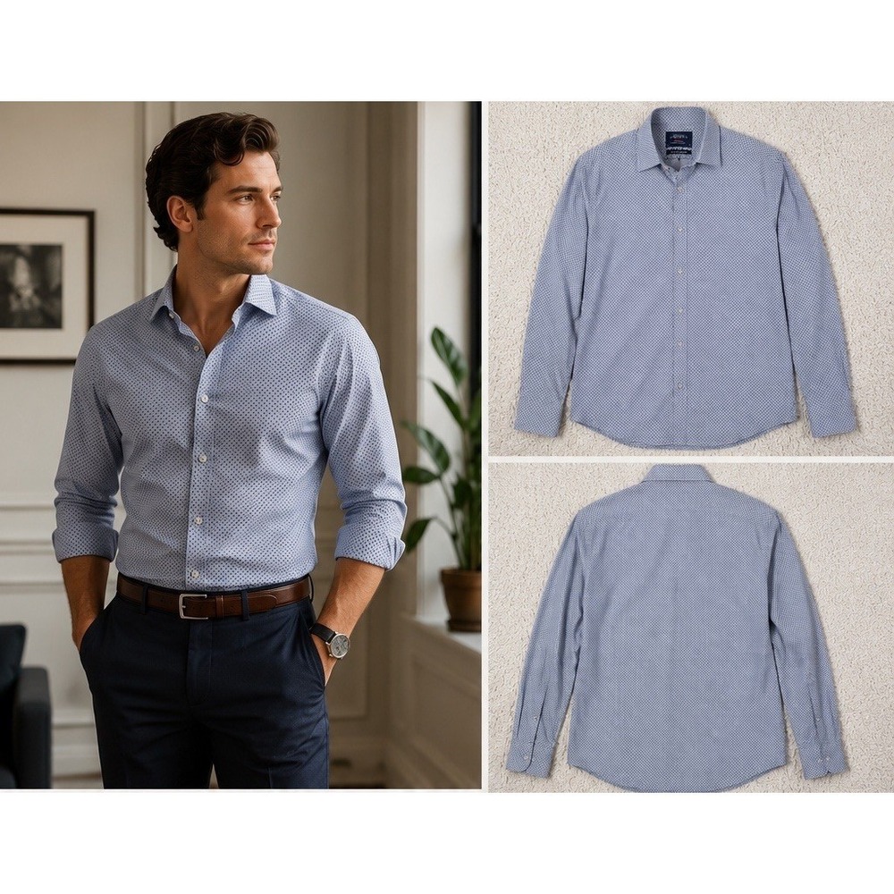 Charles Tyrwhitt Weekend Extra Slim Fit Polka Dot Dress Shirt Men's Large Blue